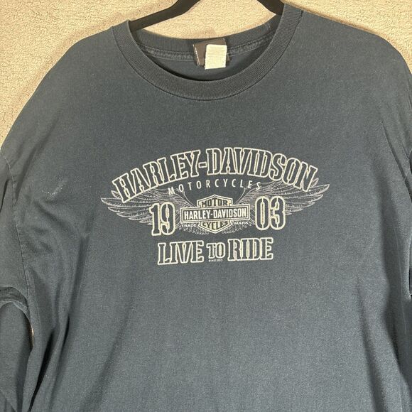 Harley Davidson Men XL Long‎ Sleeve Shirt 2015 Live To Ride Blue Cocoa Beach - Picture 3 of 15
